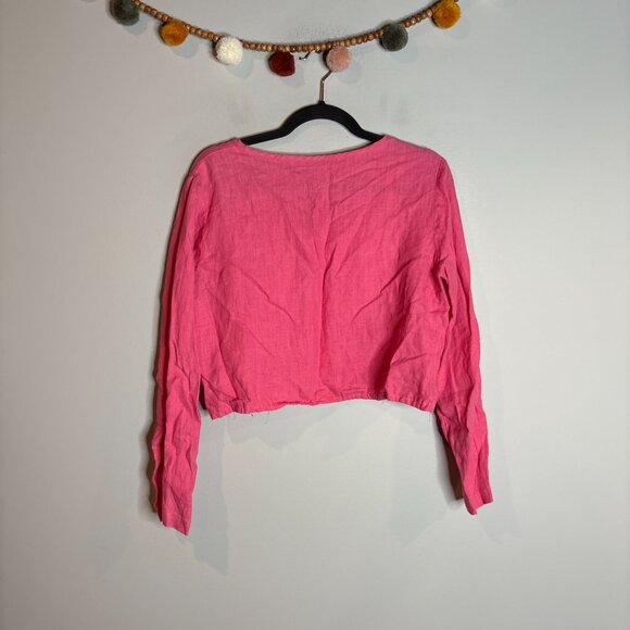 Flax pink linen cropped button down top - Picture 5 of 5